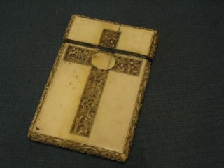 A 19th Century Oriental ivory card case, carved a cross and with silver mounts 4 1/2" (slight crack)