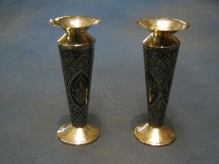 A pair of Siamese Sterling silver vases with niello decoration 5"