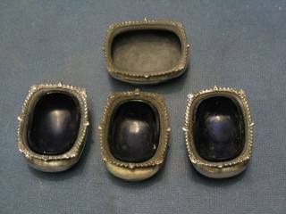 4 Scottish oval silver salts with cast borders, 3 with blue glass liners, Edinburgh 1922, 4 ozs
