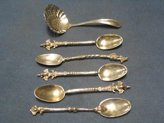 A silver sifter spoon and 5 Continental silver teaspoons