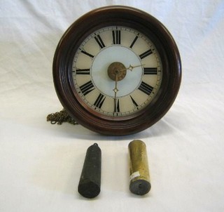 A 19th Century postman's alarm clock with 9" plastic dial, contained in a mahogany frame