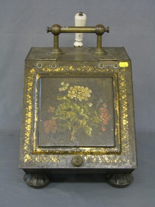 A Victorian Tolleware style painted coal box 