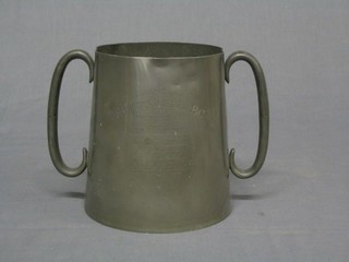 A Victorian pewter twin handled bowls club trophy engraved St George's Hospital 1889, base marked TW
