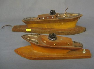 2 wooden table lamps in the form of yachts 15" and 13"