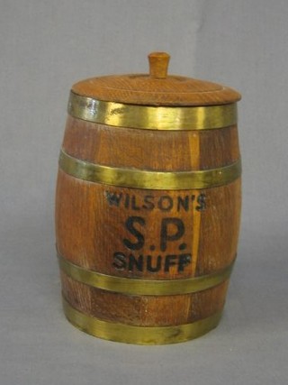 A coopered oak Wilsons SP snuff barrel shop fitting 7"