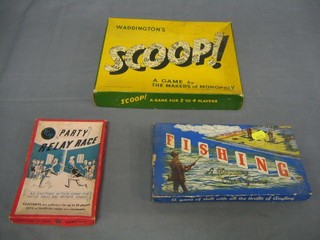 A fishing game, a Player's card game, a Party Ralleigh Race game and a Scoop board game