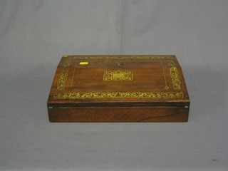 A 19th Century rosewood and brass inlaid writing slope with hinged lid 14" (hinge f)
