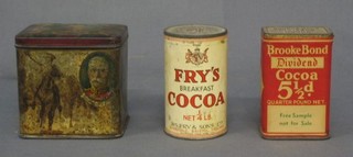 A WWI tea caddy decorated  L Kitchiner, Field Marshall Sir John French and Admiral Jerico together with a tin and of contents of Brook Bond Dividend Coco 5 1/2d and a tin of Frys Breakfast Coco and contents (3)