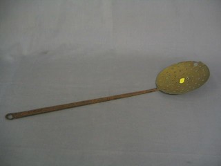 A 19th Century brass and iron cream skimmer or chestnut roaster