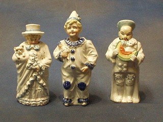 3 19th Century German porcelain nodding figures, Clown, Chinaman and Gentleman Eating a Melon (all f)