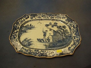 A Nankin porcelain meat plate decorated a figure in distance 14"