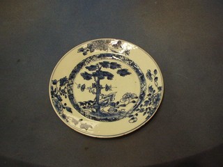 An 18th Century Oriental blue and white porcelain plate decorated a tree 9"