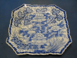 A 19th Century Oriental blue and white square porcelain dish with floral decoration 12" (cracked)