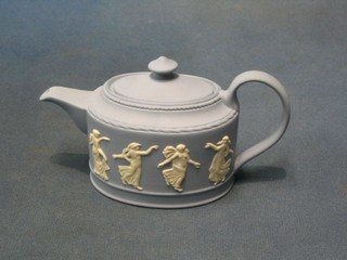 An oval Wedgwood blue Jasperware teapot 6"