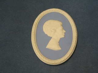 A  1973 Wedgwood blue Jasperware plaque of HRH Princess Margaret, cased
