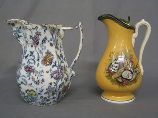 A Victorian pottery jug with pewter spout 11", 2 other jugs, a Wedgwood heart shaped dish 5", 4 other items