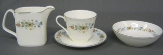A 19 piece Royal Albert Tipapestry pattern dinner service comprising oval meat plate, 6 10" dinner plates, 6 8" side plates (some discolouration), 6 7" soup bowls (lots of discolouration) and a 21 piece Pastoral tea service comprising 9 1/2" bread plate, 6 6" tea plates, 6 5" bowls, 6 cups and 6 saucers, cream jug and sugar bowl (lid missing)