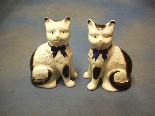 2 Staffordshire style figures of seated cats 8"