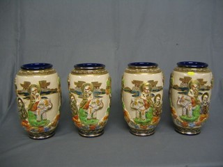 4 late Satsuma pottery vases decorated court figures 13"