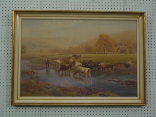 A Victorian coloured print "Cattle Watering" 18" x 27"