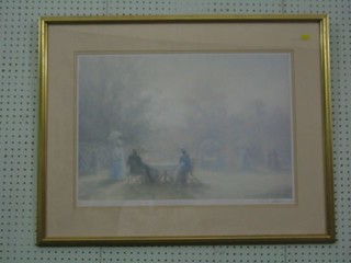 A large modern limited edition impressionist coloured print "Garden Party" signed in the margin 16" x 24"
