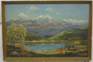 Buckland Wheeler oil painting on board "Alpine Scene with Mountains" 17" x 24"