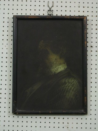 A Victorian etched portrait on glass, head and shoulders of a gentleman 15" x 11"
