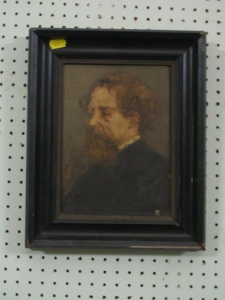 Oil on board head and shoulders portrait "Charles Dickens" 9" x 6"