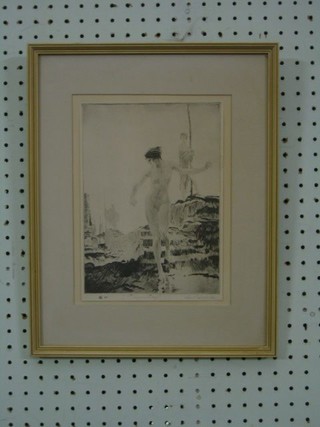 Sir William Russell Flint, a monochrome print "Slippery Steps" signed W Russell Flint ARA 1930, marked IV, 9" x 7"
