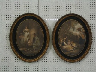 A pair of 18th Century coloured prints "Noon and Guineapigs" 12" oval