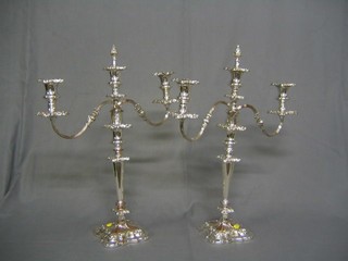 A handsome pair of 3 light silver plated candelabrum 21"