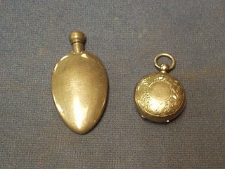 A silver plated vesta case and a metal oval perfume flask 2"