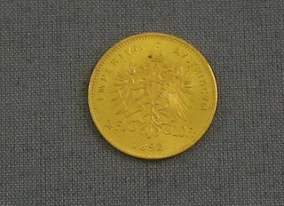 An 1892 Austrian gold coin (10 franc?)