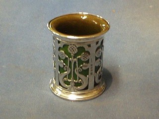 A pierced silver vase holder with floral decoration Birmingham 1925, 3"