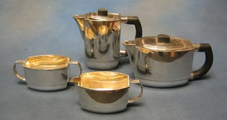An Art Deco 4 piece silver plated tea service with teapot, twin handled sugar bowl, hot water jug and cream jug