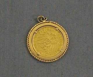 A 1912 20mark gold coin mounted as a pendant