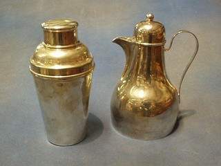 An Art Deco silver plated cocktail shaker and a hotwater jug