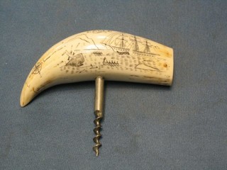 A reproduction scrimshaw and steel corkscrew