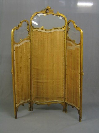 A 19th Century gilt carved hardwood and glass 3 fold draft screen