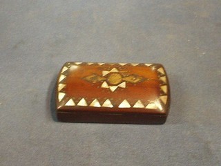 An 18th/19th Century domed wooden and inlaid mother of pearl tobacco/snuff box with hinged lid 4"