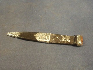 A Durk with carved wooden handle and leather scabbard by Kirkwood Edinr.
