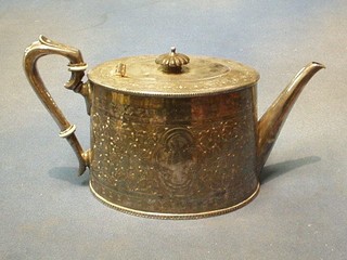 An engraved oval silver plated tea pot by Mappin Bros