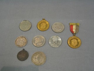 A Continental bronze WWI commemorative medal "For The Soldiers Children",  George VI City of Rochester Coronation medals, George V Silver Jubilee medal, QEII Coronation medal, 2 Continental silver coins, 2 Charles and Diana crowns