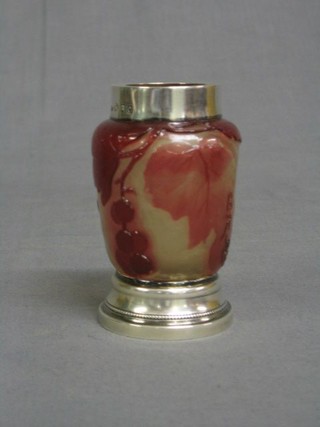 An Art Deco cameo glass vase with Continental silver mounts, signed, 4"