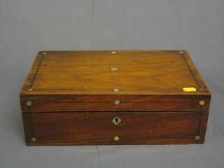 A Victorian mahogany writing slope with inlaid mother of pearl decoration 14" (no interior)
