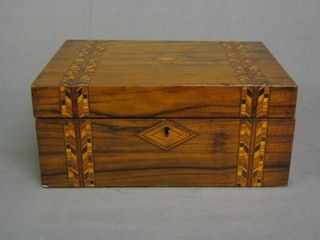 A Victorian mahogany writing slope with parquetry banding 12"