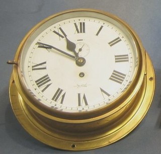 A  Ward Room type clock with 8" painted dial marked Sestiel Trademark contained in a brass case
