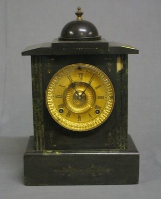 A 19th Century 8 day striking mantel clock contained in a black marble architectural case by Ansonia Clock Co.