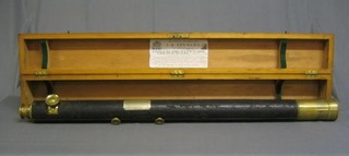 A 19th Century brass 2 drawer telescope by J H Steward of 106-157 The Strand, Cornhill, London, the brass barrel marked address with "silver" presentation plaque "The National Rifle Association Target Telescope", contained in pine case the lid with paper label