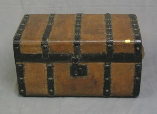 A 19th Century leather and iron bounded dome trunk with labels for Sidmouth Junction, The Grand Hotel, 26"